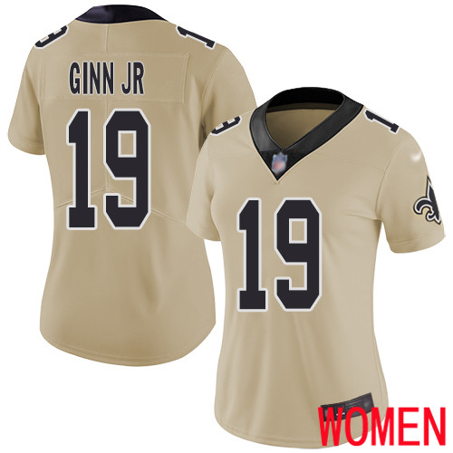 New Orleans Saints Limited Gold Women Ted Ginn Jr Jersey NFL Football 19 Inverted Legend Jersey